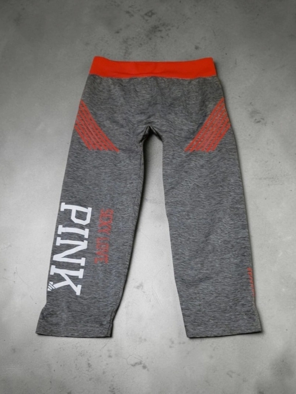 PINK Victoria's Secret Gray Capri Leggings with Red Accents. Xxs